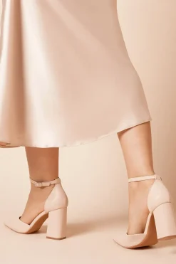 Blanche Ankle Strap Pointed High Block Heel Court Shoes