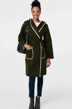 Blanket Stitch Tie Waist Longline Coat