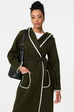 Blanket Stitch Tie Waist Longline Coat