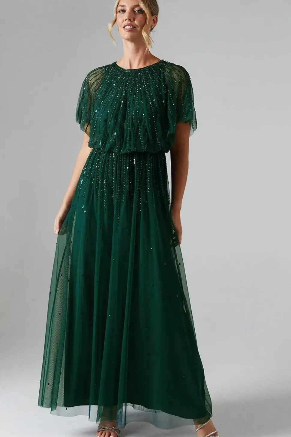 Blouson Bodice Linear Embellished And Beaded Bridesmaids Dress