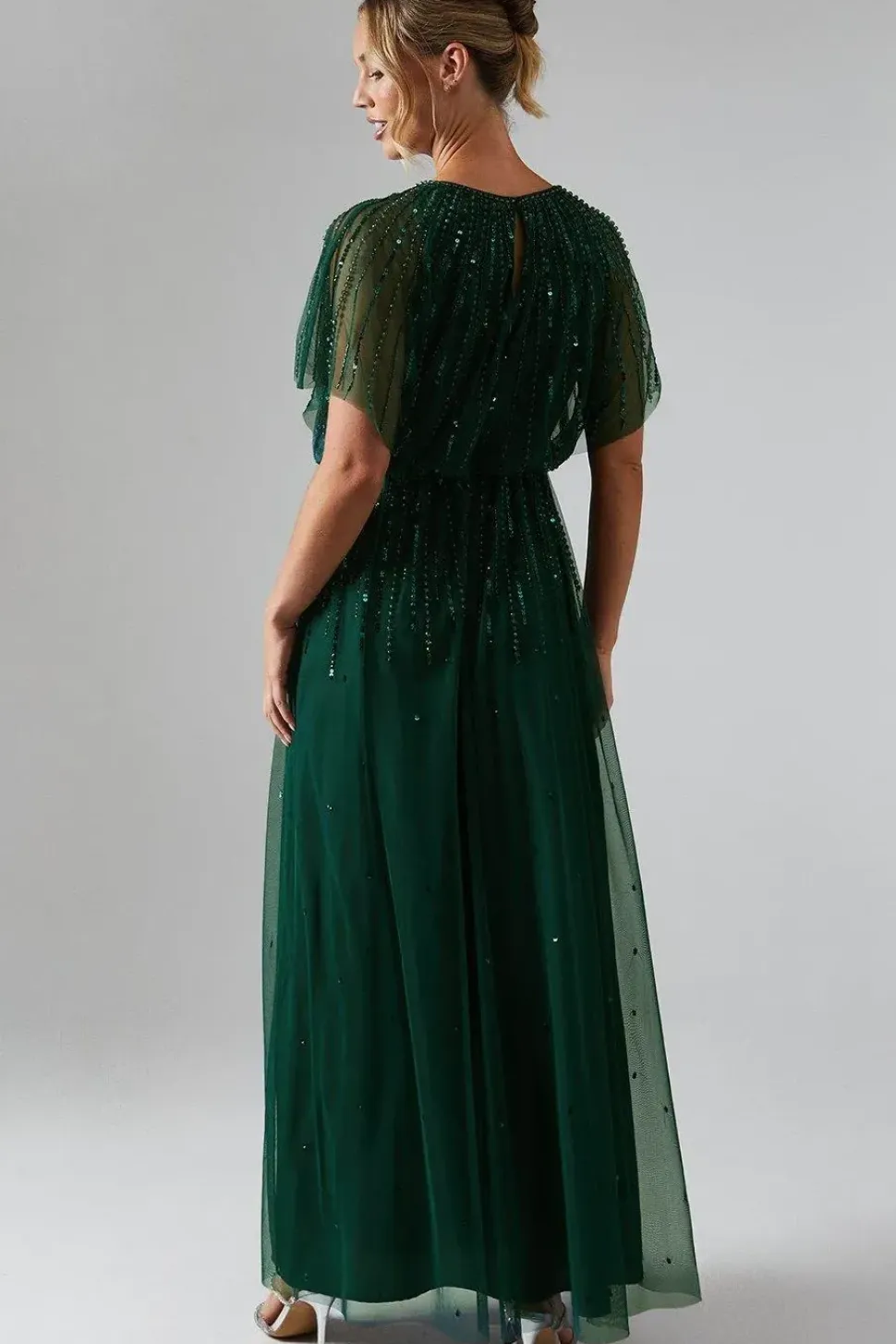 Blouson Bodice Linear Embellished And Beaded Bridesmaids Dress