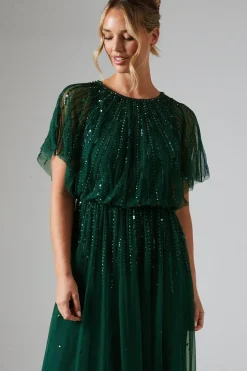 Blouson Bodice Linear Embellished And Beaded Bridesmaids Dress