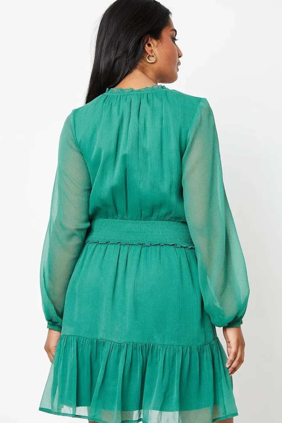 Blouson Sleeve Shirred Chiffon Mini Dress