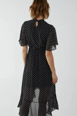 Blouson Wrap Skirt Ruffle Midi Dress