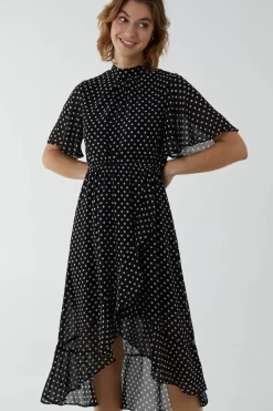 Blouson Wrap Skirt Ruffle Midi Dress
