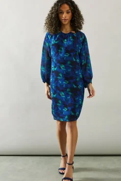 Blue Abstract Cut Out Detail Shift Dress