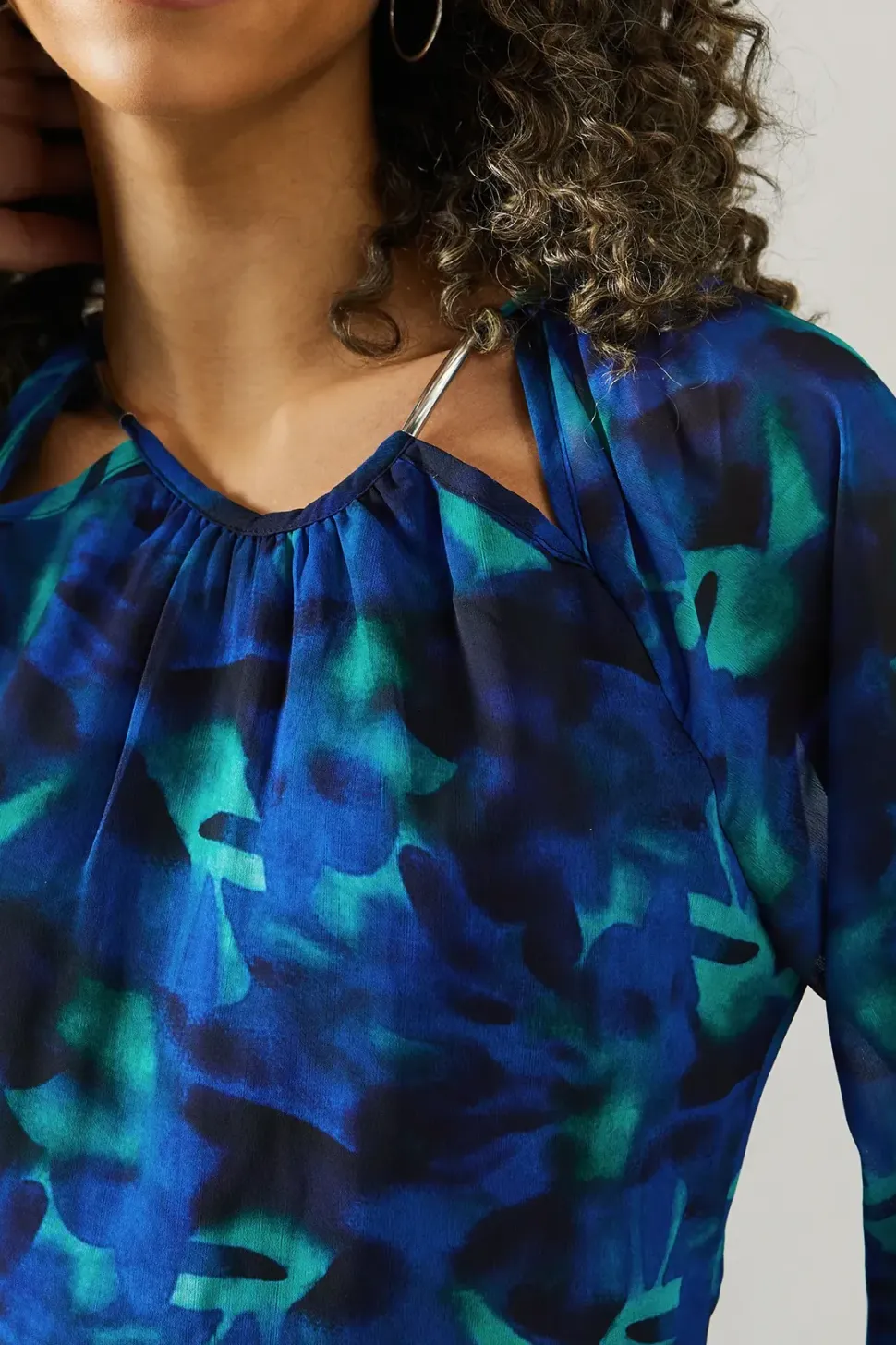 Blue Abstract Cut Out Detail Shift Dress