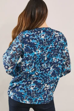 Blue Animal Pleat Zip Blouse