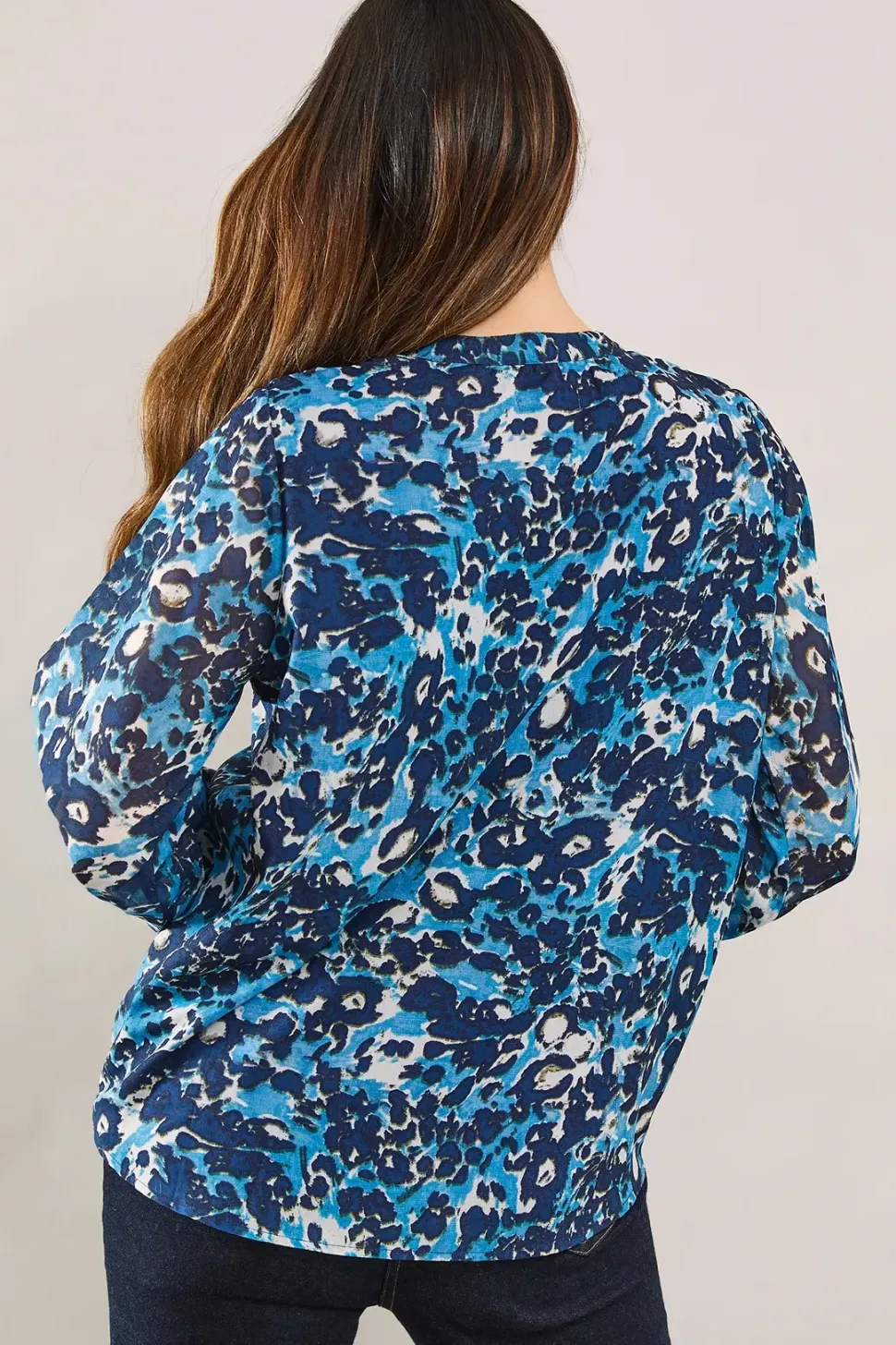 Blue Animal Pleat Zip Blouse