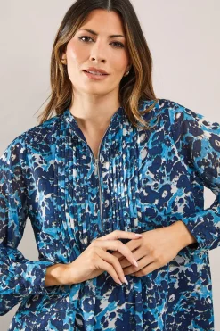 Blue Animal Pleat Zip Blouse