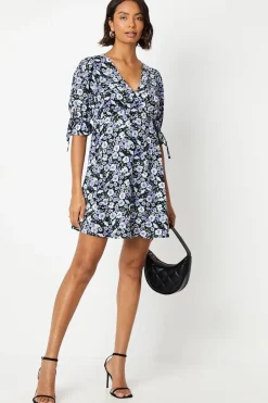 Blue Ditsy Empire Tie Sleeve Mini Dress