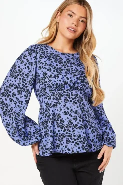 Blue Ditsy Long Sleeve Tea Blouse