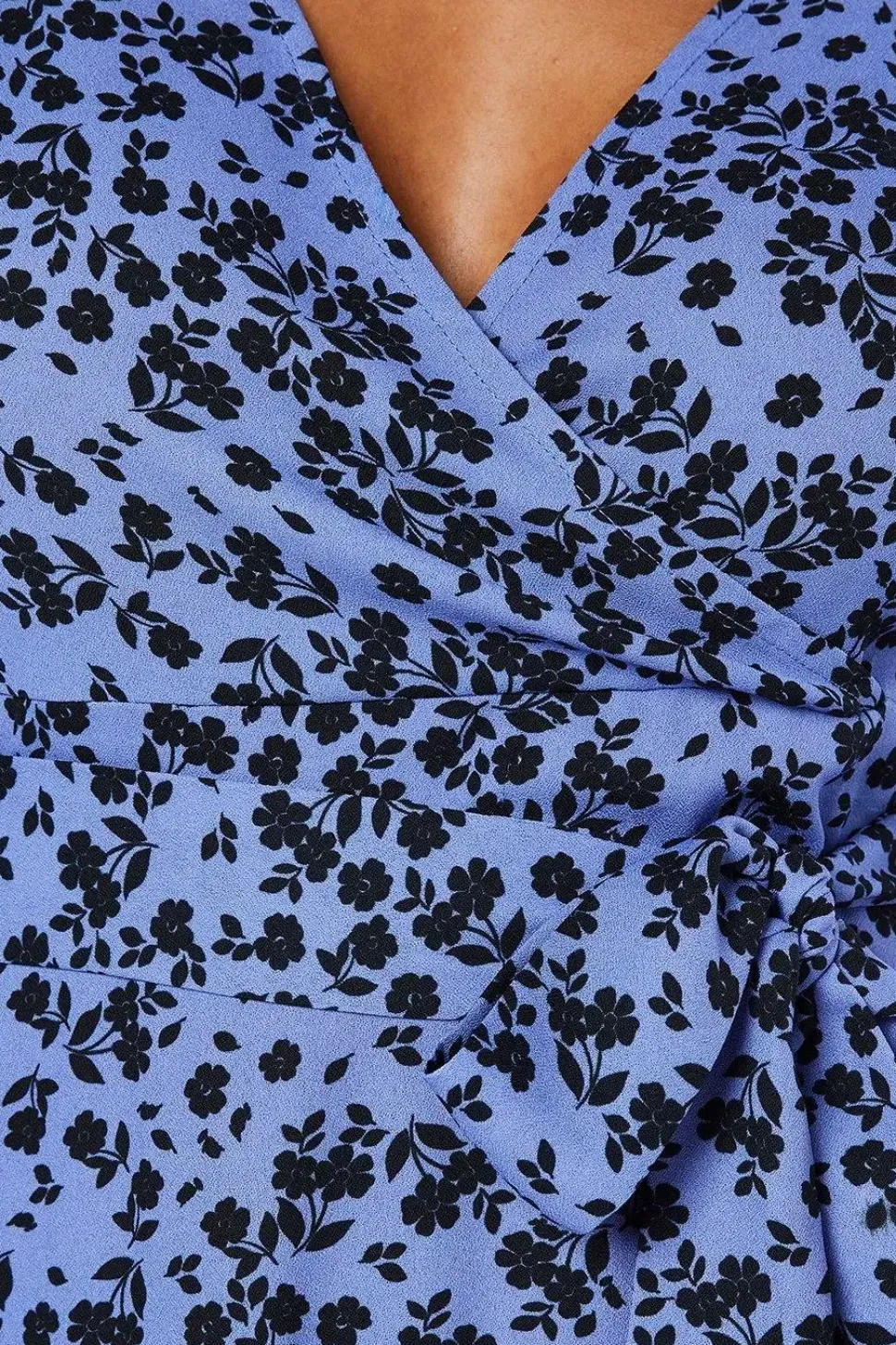 Blue Ditsy Long Sleeve Wrap Midi Dress