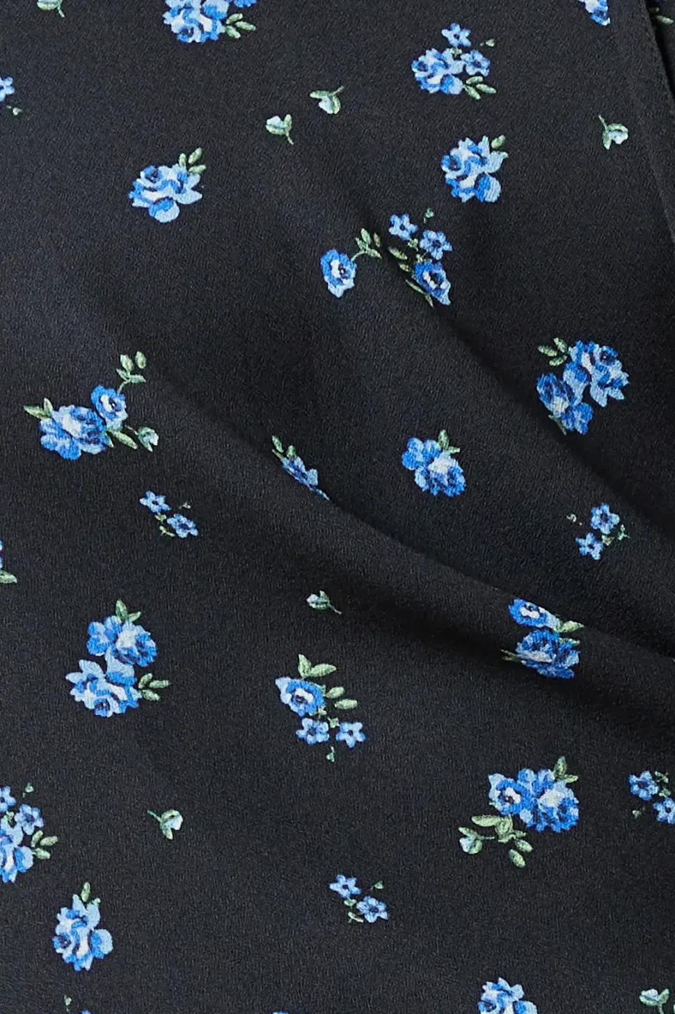 Blue Ditsy Shirred Cuff Blouse