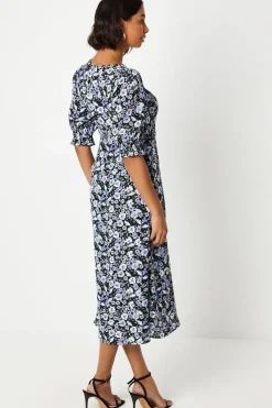 Blue Ditsy Short Sleeve Shirt Dress