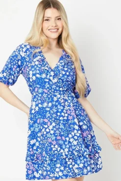 Blue Ditsy Wrap Mini Dress