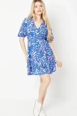 Blue Ditsy Wrap Mini Dress