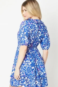 Blue Ditsy Wrap Mini Dress