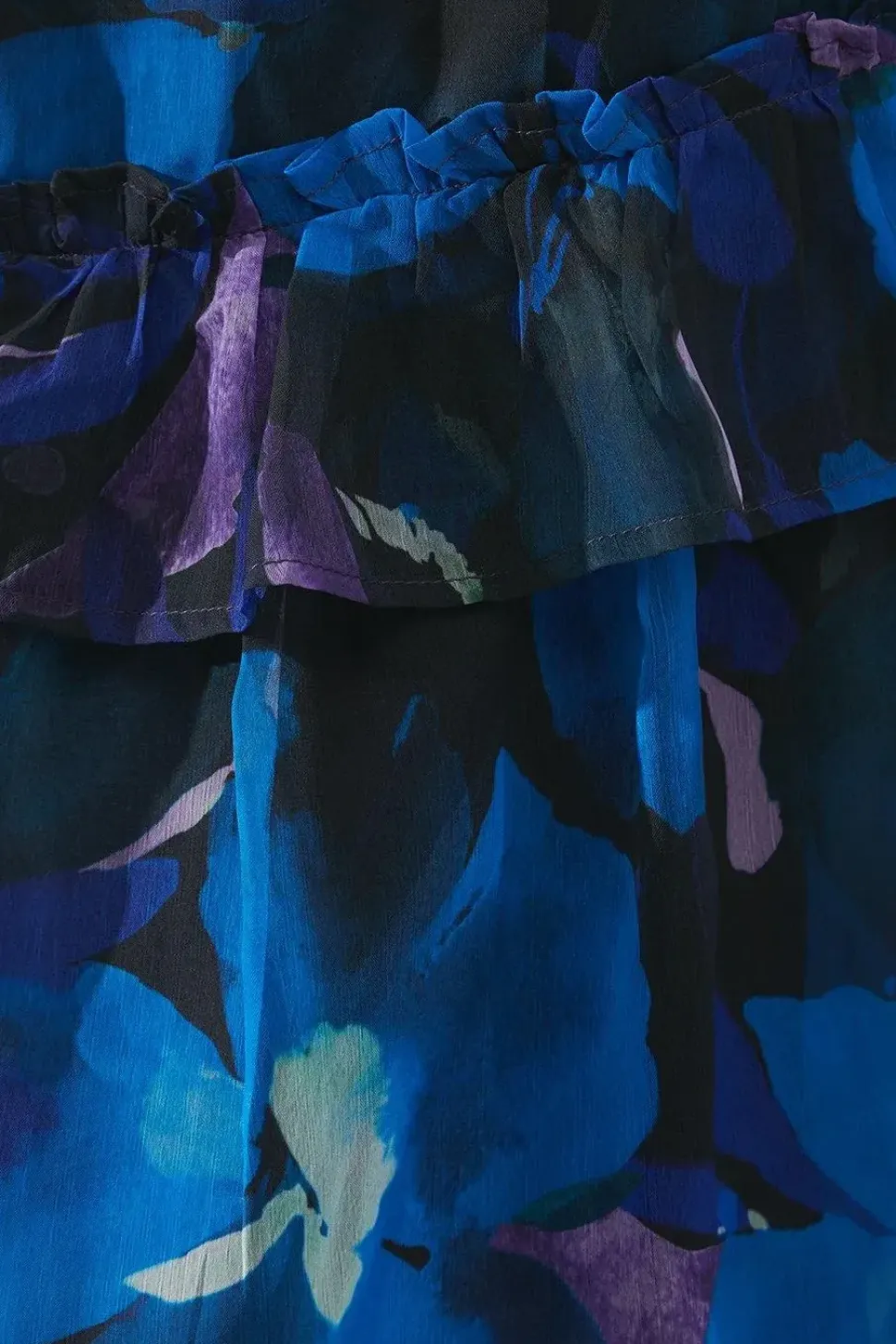 Blue Floral Frill Detail Midi Dress
