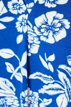 Blue Floral Jersey Sleeveless Frill Top