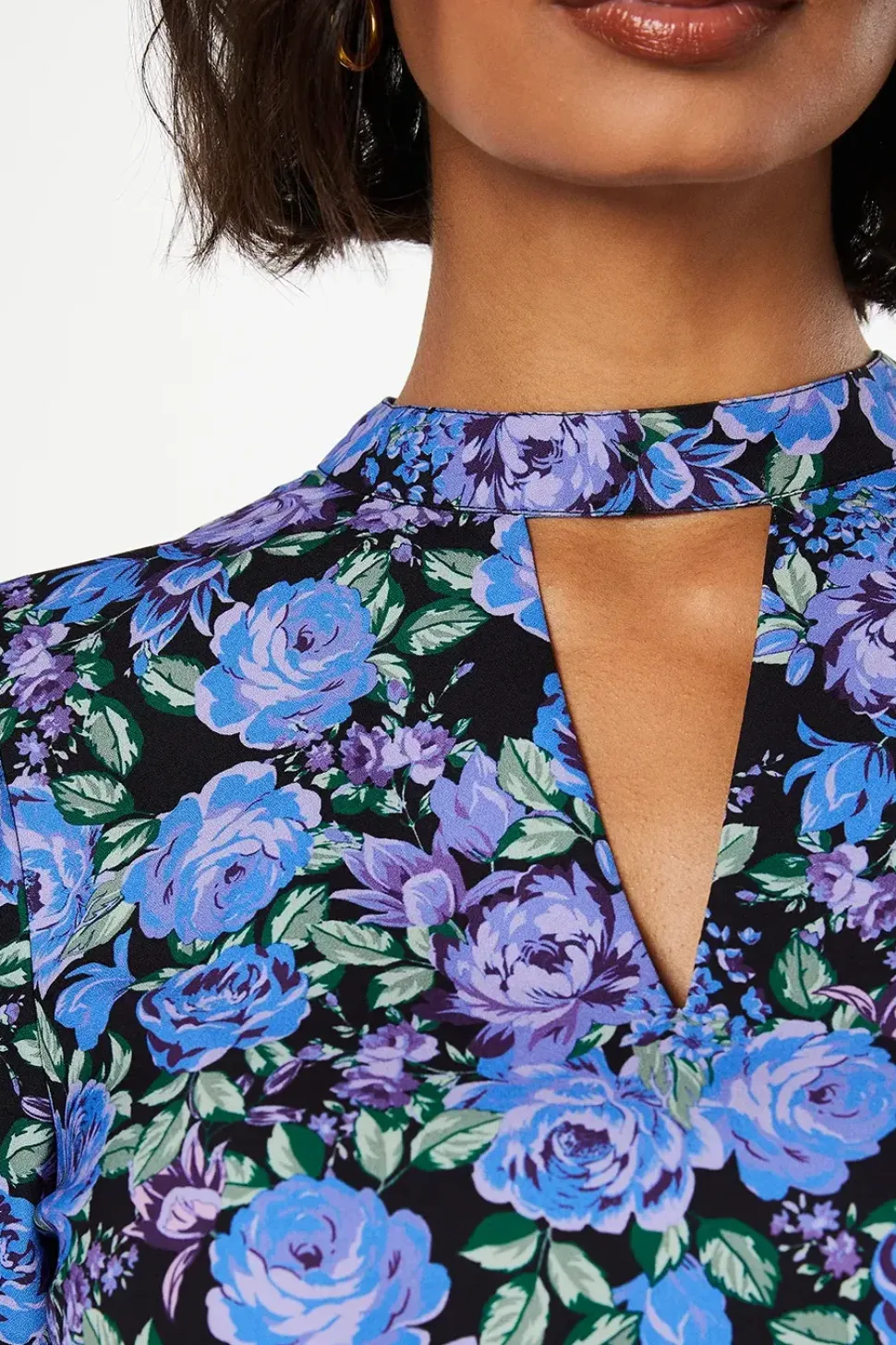 Blue Floral Keyhole Blouse