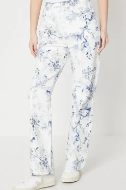 Blue Floral Printed Denim Straight Leg Jean