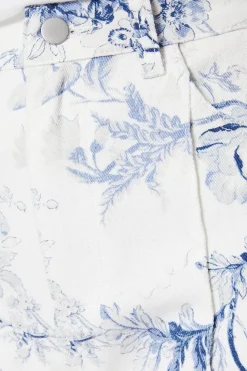 Blue Floral Printed Denim Straight Leg Jean