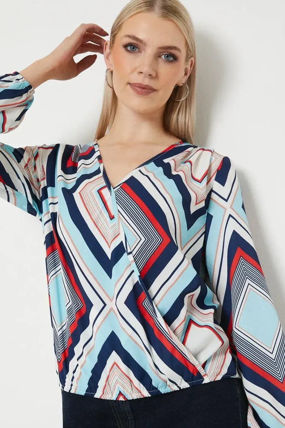 Blue Geo Wrap Top
