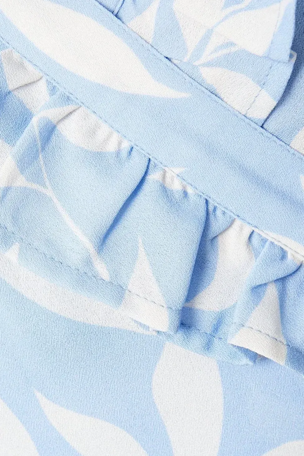 Blue Leaf Ruffle Tie Side Wrap Midi Dress