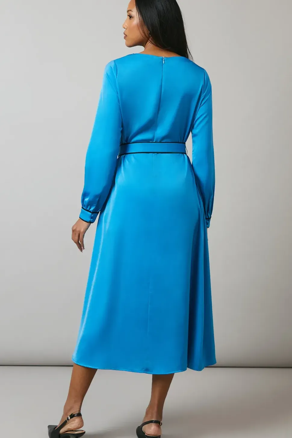 Blue Piping Detail Keyhole Midi Dress