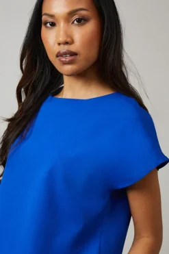 Blue Plain Short Sleeve Top