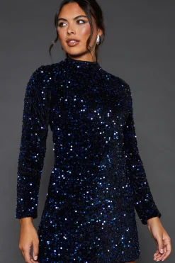 Blue Sequin A Line Mini Dress