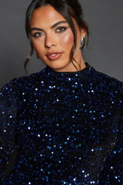 Blue Sequin A Line Mini Dress