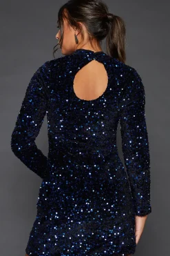 Blue Sequin A Line Mini Dress