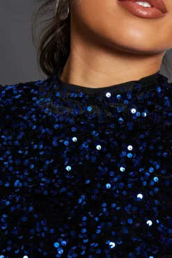 Blue Sequin A Line Mini Dress