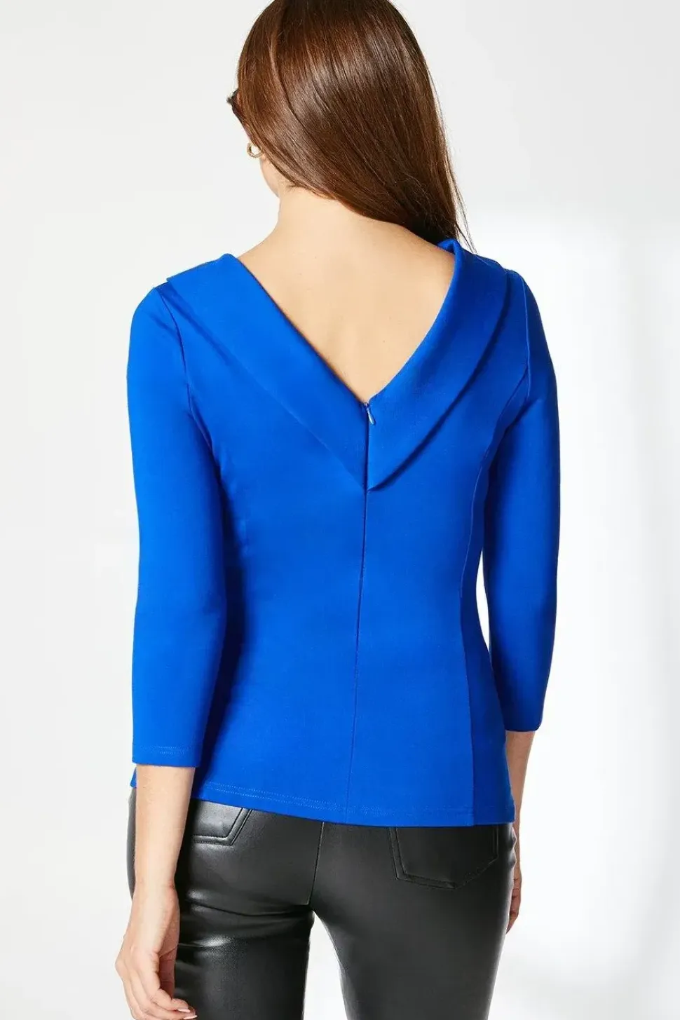 Blue Shawl Collar Ponte Top
