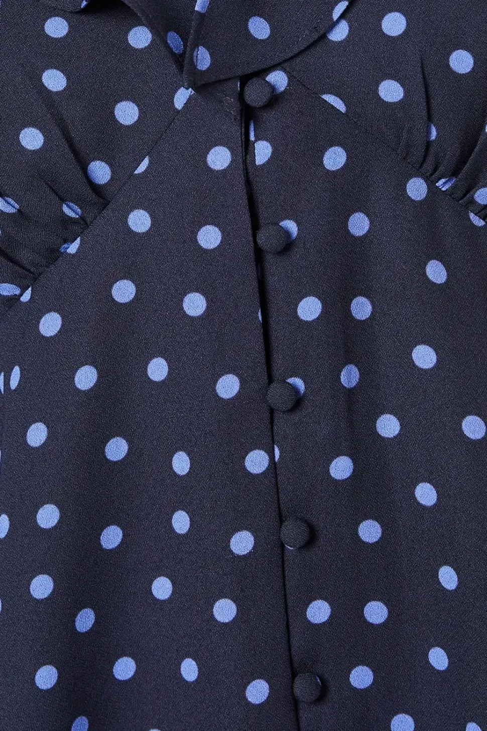 Blue Spot Ruffle Neck Long Sleeve Button Front Tea Blouse