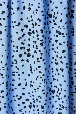 Blue Spot Shirred Bodice Ruffle Sleeve Midi Dress