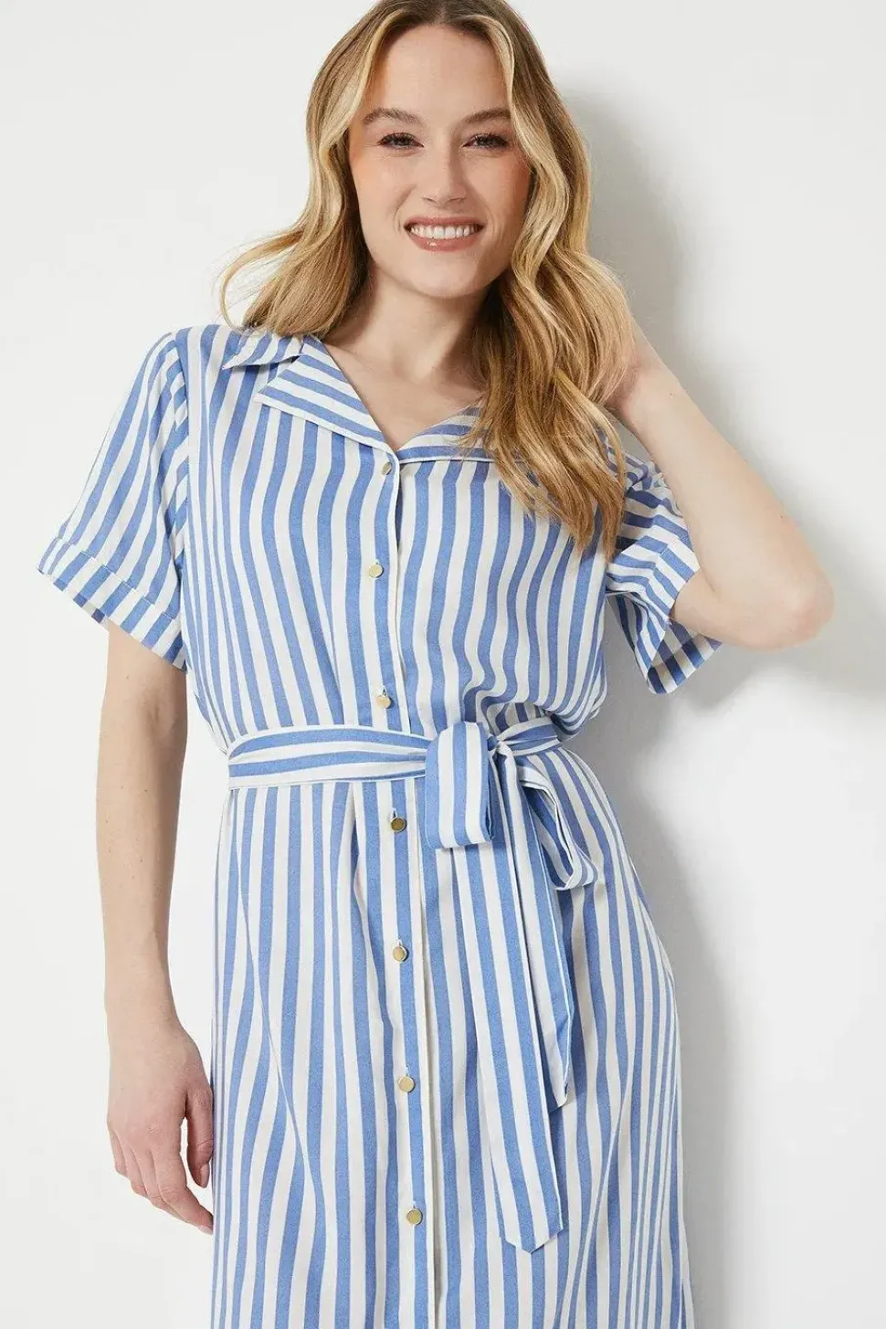 Blue Stripe Midi Shirt Dress