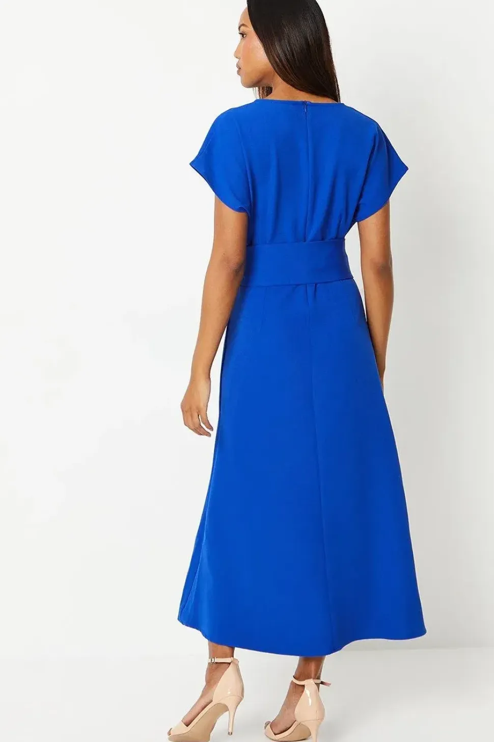 Blue Tie Waist Midi Dress
