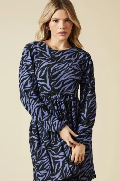 Blue Zebra Tie Back Long Sleeve Mini Dress