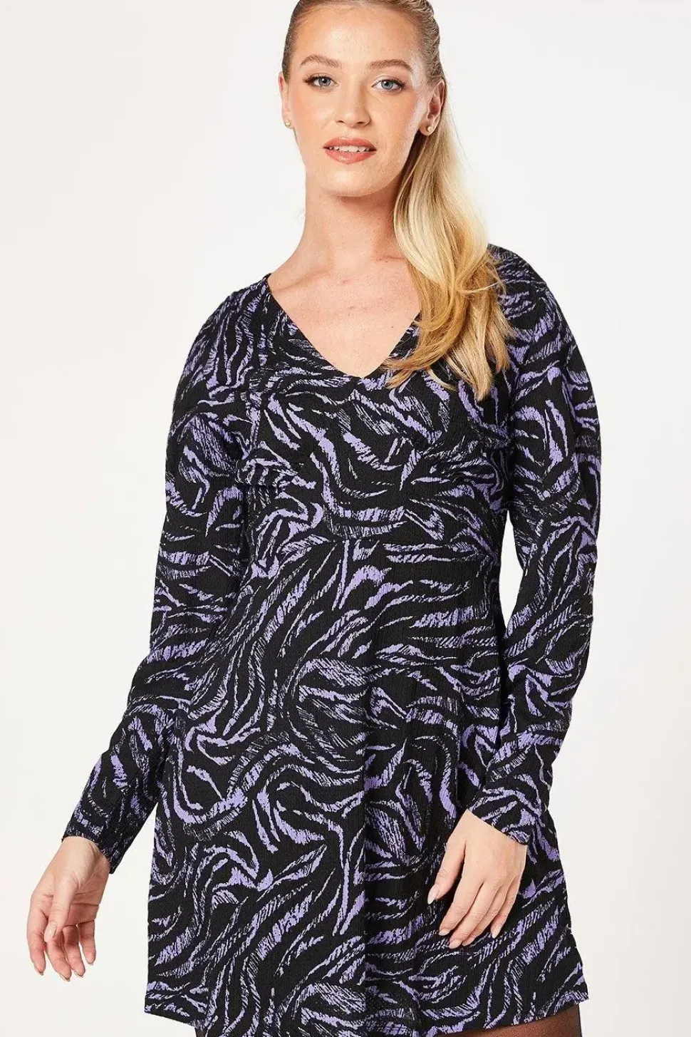 Blue Zebra V Neck Empire Mini Dress