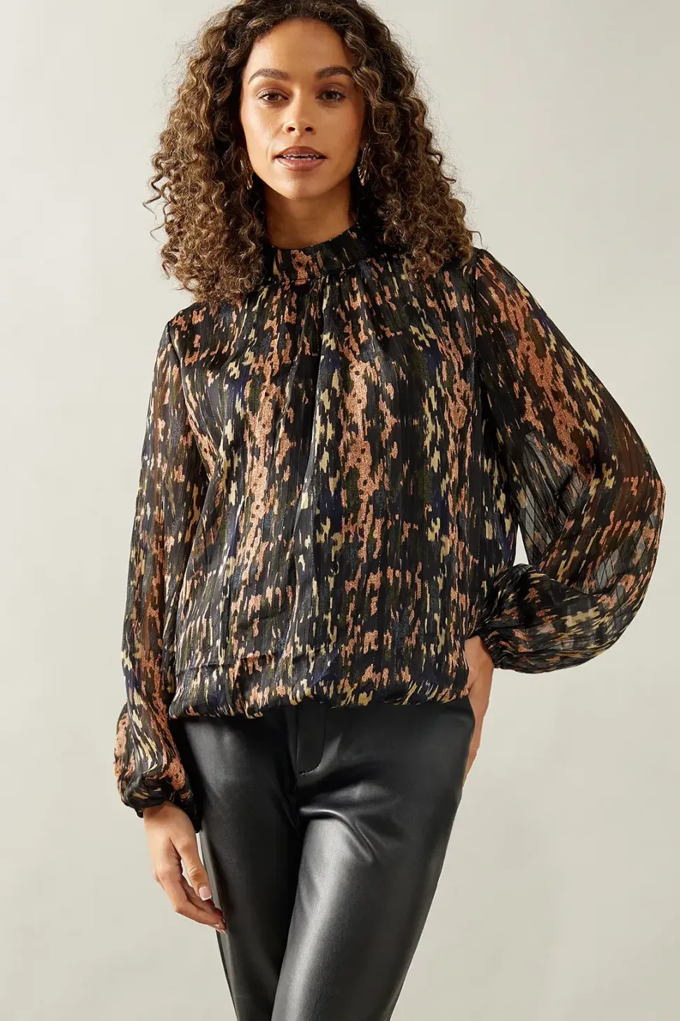 Blurred Animal High Neck Blouse