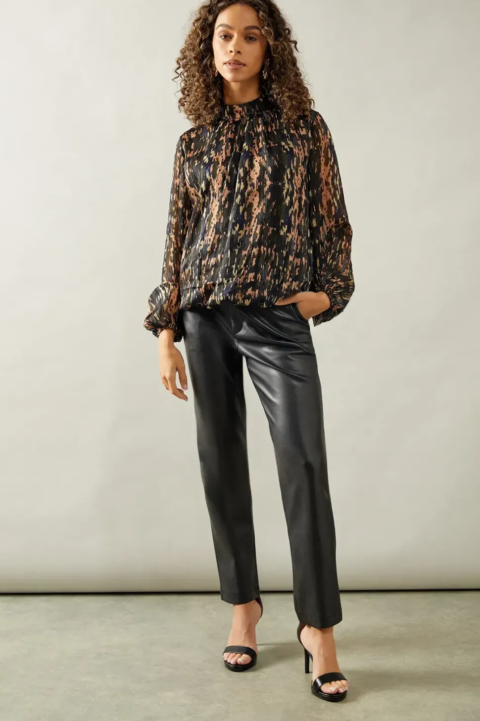 Blurred Animal High Neck Blouse