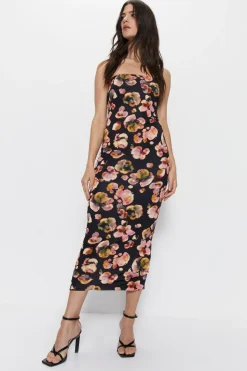 Blurred Floral Bandeau Maxi Dress