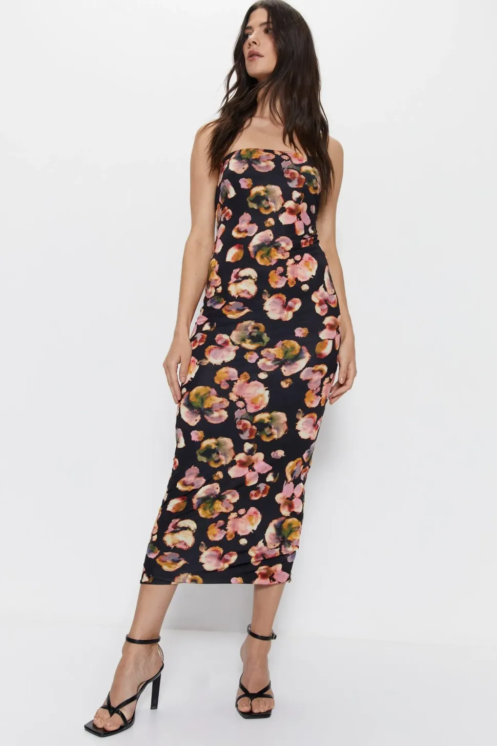 Blurred Floral Bandeau Maxi Dress