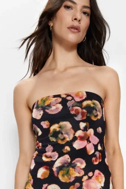 Blurred Floral Bandeau Maxi Dress