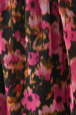 Blurred Floral Batwing Sleeve Wrap Dress