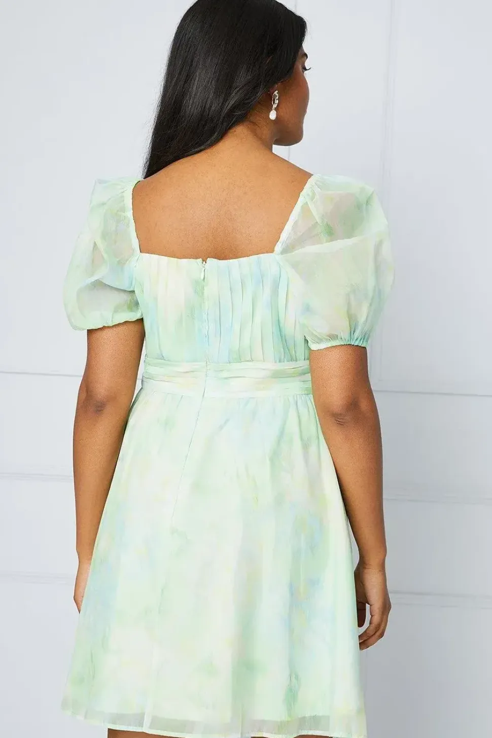 Blurred Floral Ruched Bust Organza Mini Dress