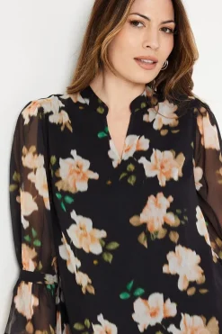 Blurred Floral V-neck Shift Dress